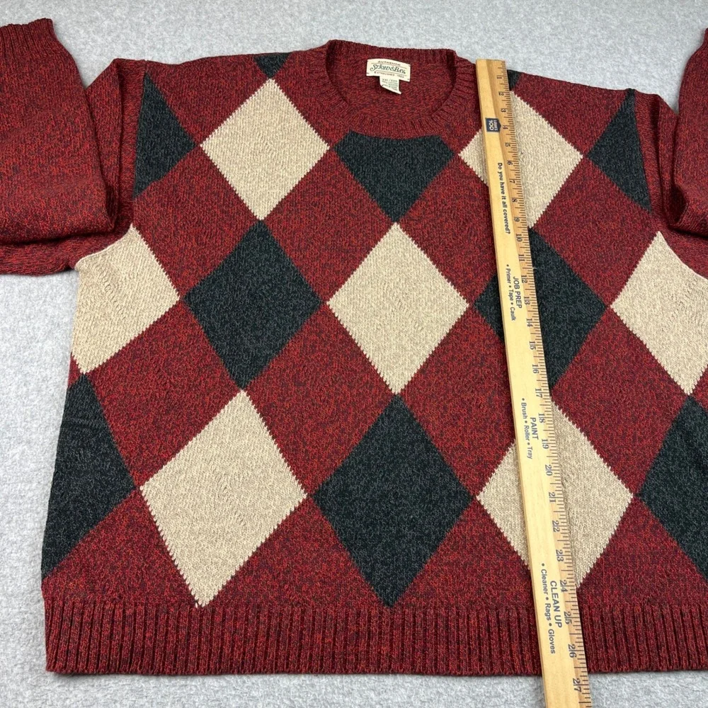 St Johns Bay Sweater Mens 2XL Red Argyle Cotton Crewneck Long Sleeve Knit